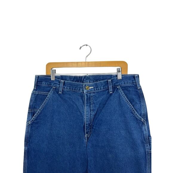 Carhartt Mens Carpenter Jeans Blue 36x30 Dungaree Fit Blue Denim Work B13 DST - Picture 3 of 10